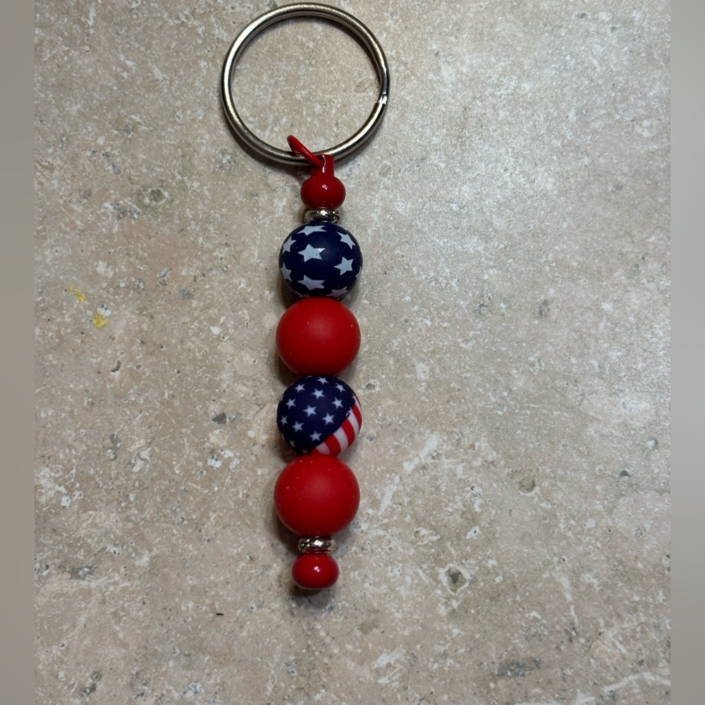 Patriotic Red, White & Blue Beaded Keychain